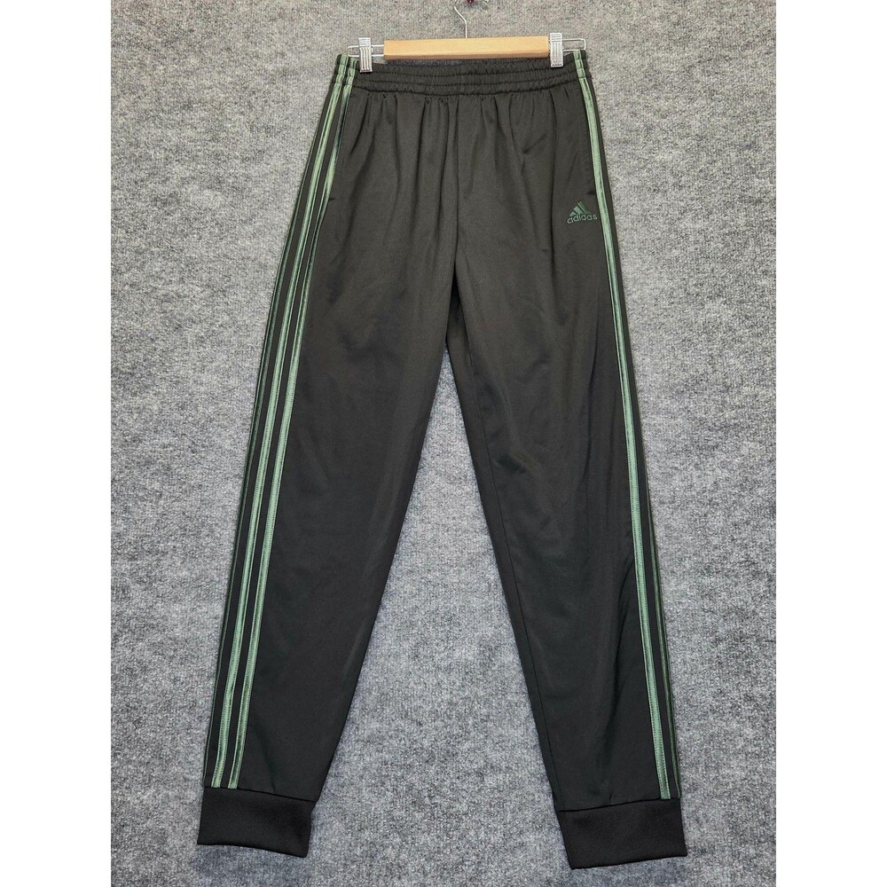 Adidas Pants Womens XL Black Green 3 Stripe Track Cuffed Athletic AK5850
